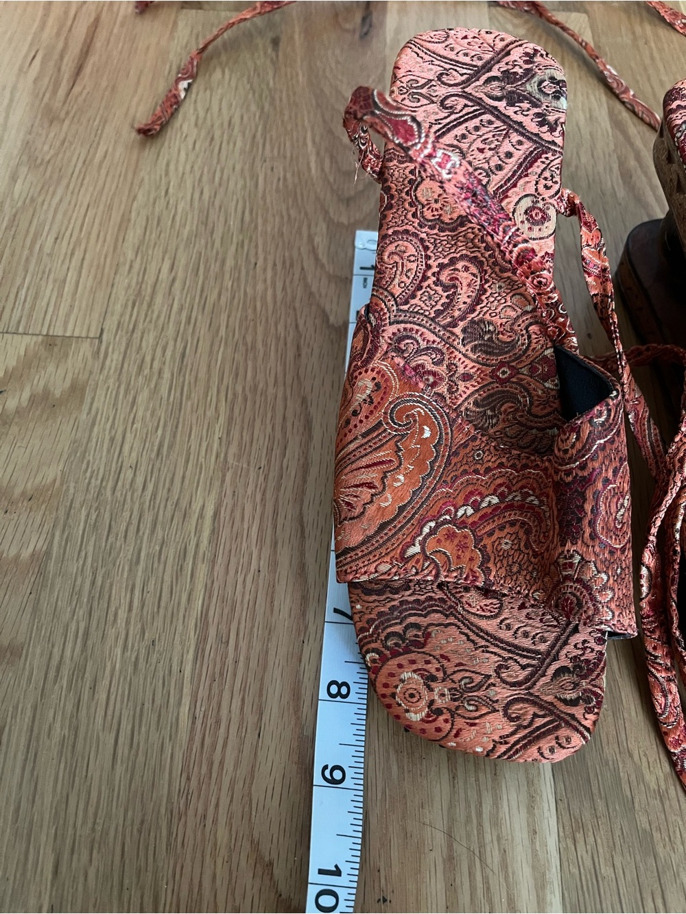 Women's Orange Paisley Wooden Platform Sandals - Picture 6 of 7